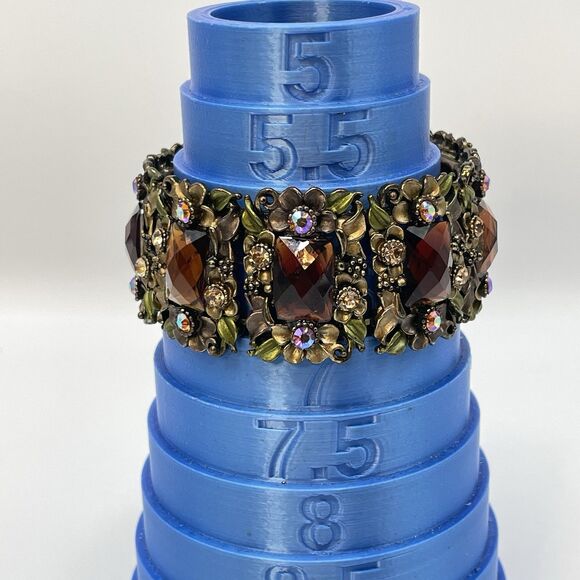 Vintage Gold Tone Metal AB Brown Acrylic Rhinestone Statement Stretch Bracelet - Picture 5 of 6